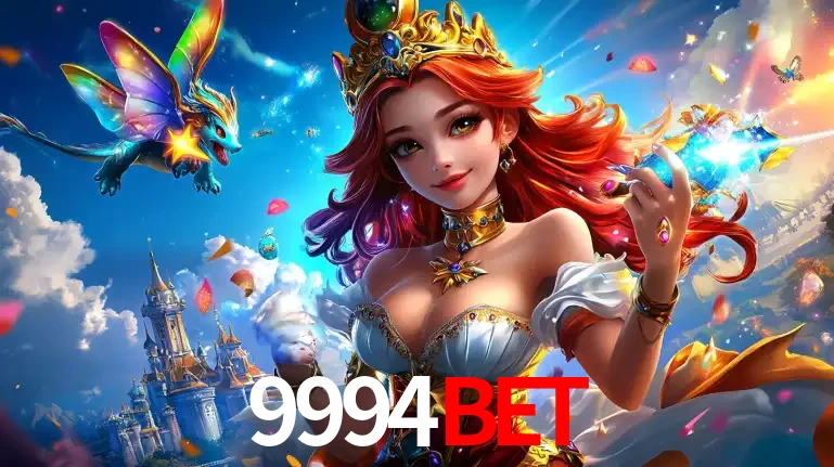 A princesa de um reino de fantasia mágico, com seu pequeno dragão, apresentando um mundo de prêmios encantados nos jogos de caça-níqueis do cassino 9994BET.